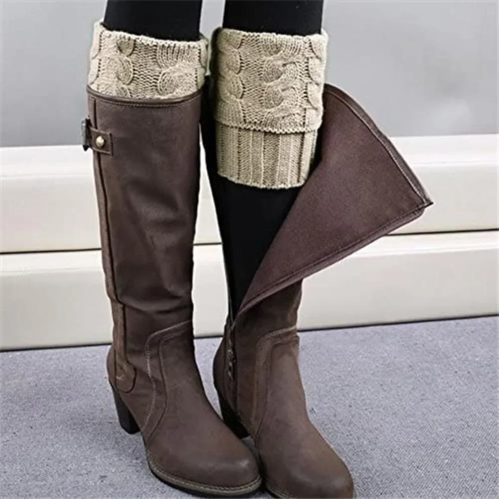 2 Pairs Women's Boot Cuffs Winter Short Cable Knit Leg Warmers Boot Socks Gifts